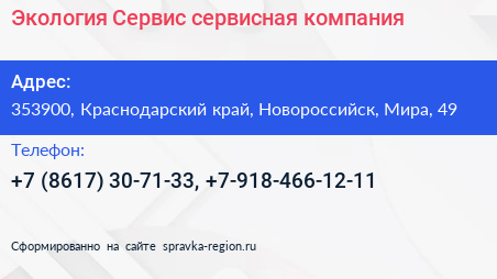 Экология Сервис сервисная компания - визитка