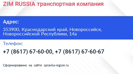 ZIM RUSSIA транспортная компания - визитка