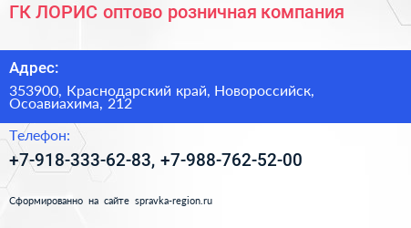 ГК ЛОРИС оптово розничная компания - визитка