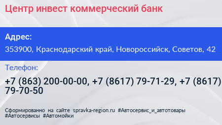 Центр инвест коммерческий банк - визитка
