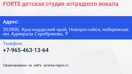 FORTE детская студия эстрадного вокала - визитка