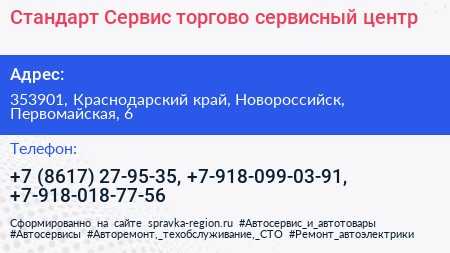 Стандарт Сервис торгово сервисный центр - визитка