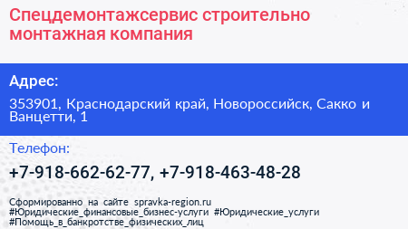 Спецдемонтажсервис строительно монтажная компания - визитка