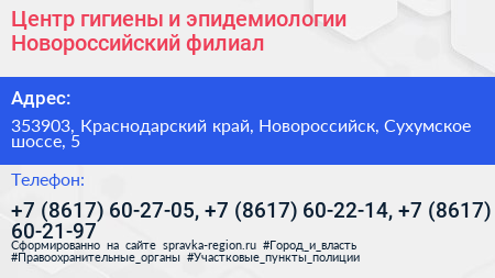 Центр гигиены и эпидемиологии Новороссийский филиал - визитка