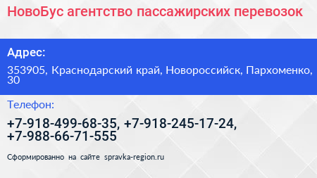 НовоБус агентство пассажирских перевозок - визитка