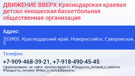 ДВИЖЕНИЕ ВВЕРХ Краснодарская краевая детско юношеская баскетбольная общественная организация - визитка