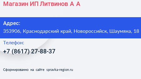 Магазин ИП Литвинов А А  - визитка