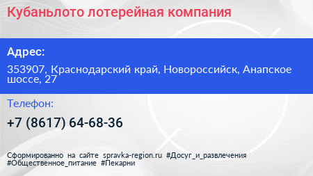 Кубаньлото лотерейная компания - визитка