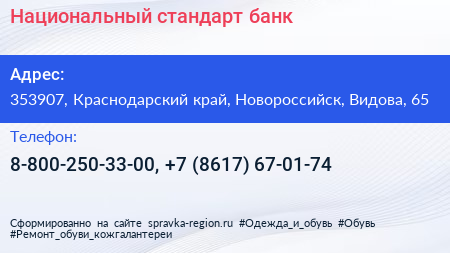 Национальный стандарт банк - визитка