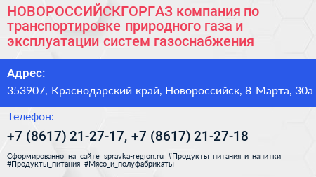 НОВОРОССИЙСКГОРГАЗ компания по транспортировке природного газа и эксплуатации систем газоснабжения - визитка