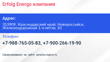 Erfolg Energo компания - визитка