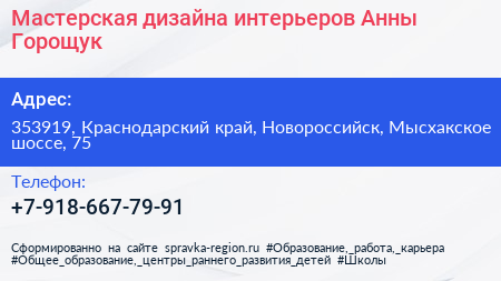 Мастерская дизайна интерьеров Анны Горощук - визитка