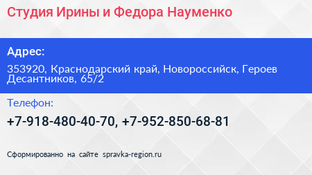 Студия Ирины и Федора Науменко - визитка