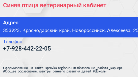 Нажмите, чтобы скачать визитку Синяя птица ветеринарный кабинет - визитка