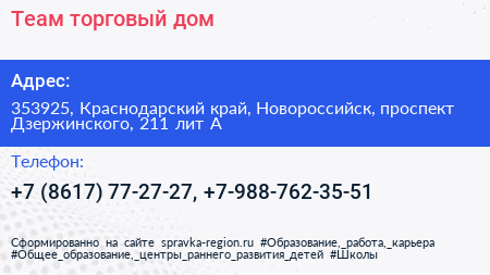 Теам торговый дом - визитка