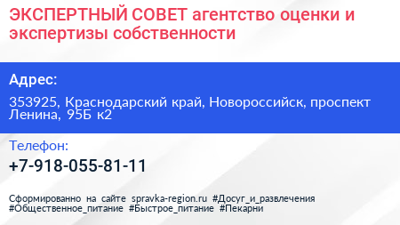 ЭКСПЕРТНЫЙ СОВЕТ агентство оценки и экспертизы собственности - визитка
