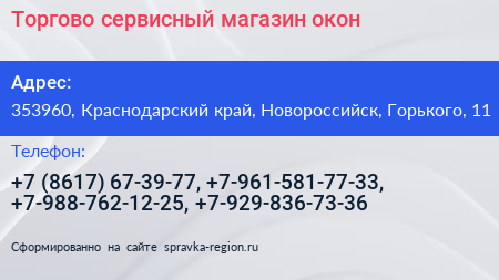 Торгово сервисный магазин окон - визитка