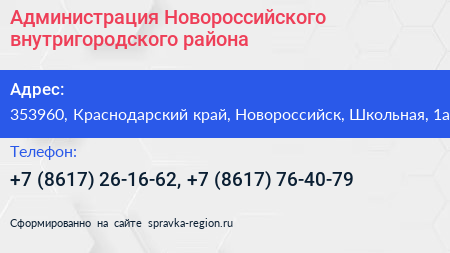 Администрация Новороссийского внутригородского района - визитка