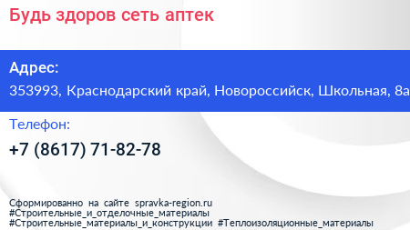 Будь здоров сеть аптек - визитка