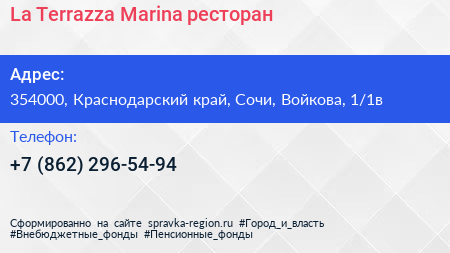 La Terrazza Marina ресторан - визитка