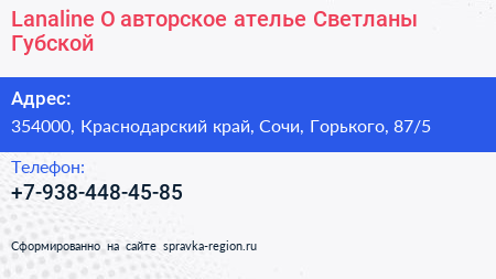 Lanaline O авторское ателье Светланы Губской - визитка