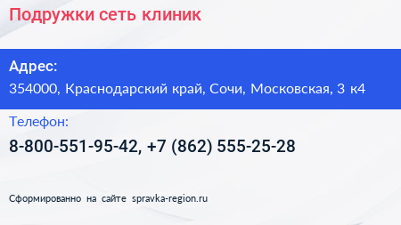 Подружки сеть клиник - визитка