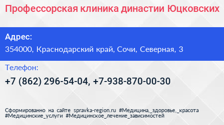 Профессорская клиника династии Юцковских - визитка