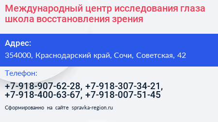 Международный центр исследования глаза школа восстановления зрения - визитка