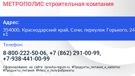 МЕТРОПОЛИС строительная компания - визитка