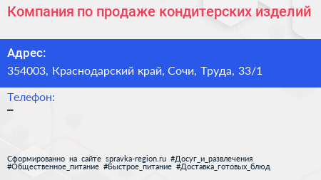 Компания по продаже кондитерских изделий - визитка