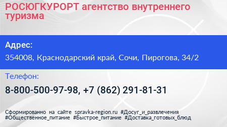 РОСЮГКУРОРТ агентство внутреннего туризма - визитка