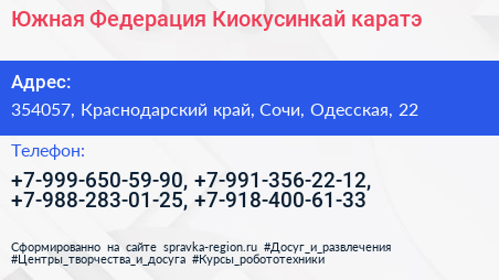 Южная Федерация Киокусинкай каратэ - визитка