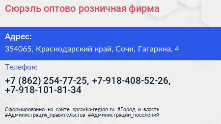 Сюрэль оптово розничная фирма - визитка