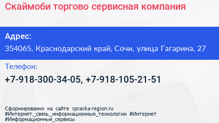 Скаймоби торгово сервисная компания - визитка