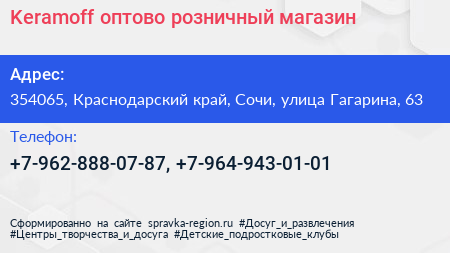 Keramoff оптово розничный магазин - визитка