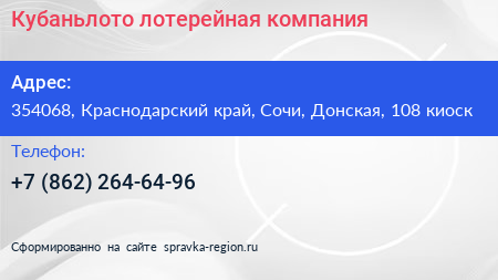 Кубаньлото лотерейная компания - визитка