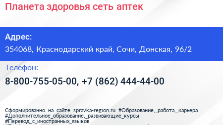 Планета здоровья сеть аптек - визитка