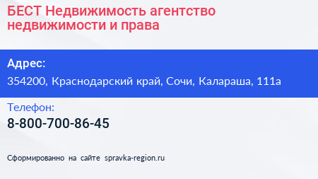 БЕСТ Недвижимость агентство недвижимости и права - визитка