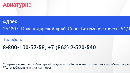 Авиатурне - визитка