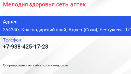 Мелодия здоровья сеть аптек - визитка