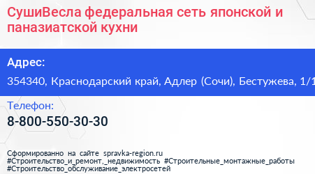 СушиВесла федеральная сеть японской и паназиатской кухни - визитка