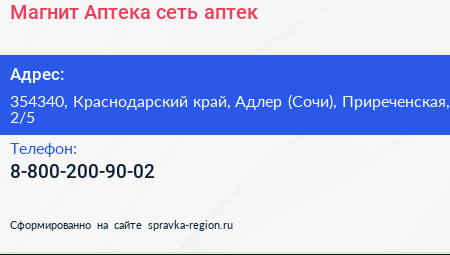 Магнит Аптека сеть аптек - визитка