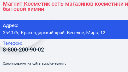 Магнит Косметик сеть магазинов косметики и бытовой химии - визитка