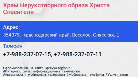 Храм Нерукотворного образа Христа Спасителя - визитка