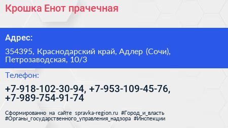 Крошка Енот прачечная - визитка