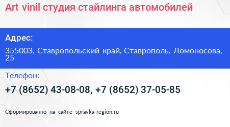 Art vinil студия стайлинга автомобилей - визитка