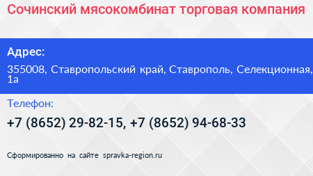 Сочинский мясокомбинат торговая компания - визитка