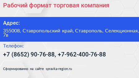 Рабочий формат торговая компания - визитка