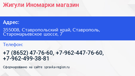 Жигули+Иномарки магазин - визитка