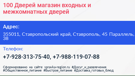 100 Дверей магазин входных и межкомнатных дверей - визитка